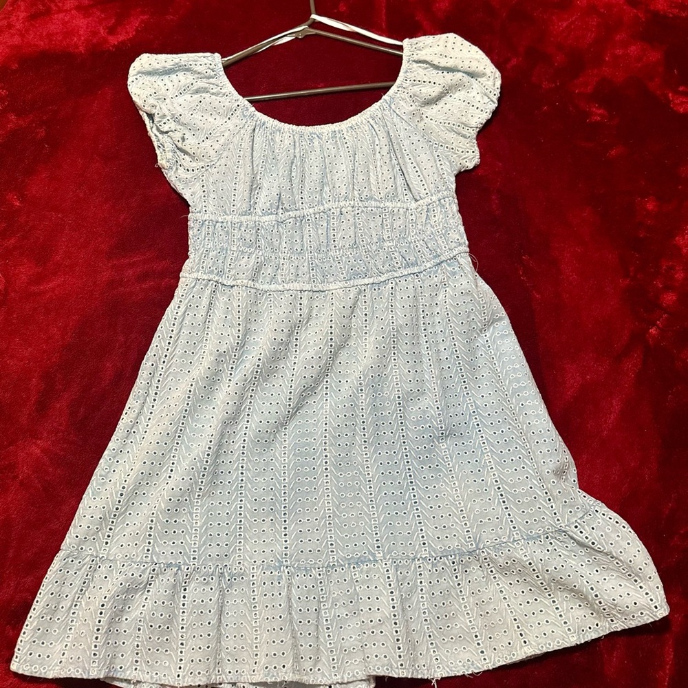 Elegant Baby Blue Eyelet Asymmetrical Dress